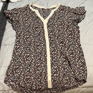 Floral Print Women's Top with Cream Accents